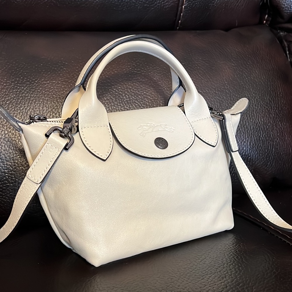 LONGCHAMP LE PLIAGE CUIR XS LEATHER SHORT HANDLE TOTE CROSSBODY BAG - OFF WHITE